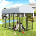 Grepatio Outside Dog Kennel for Large Dogs, 8x4x5.7 FT Outdoor Dog Kennels with Waterproof, Heavy Duty Dog Enclosure with 2 Rotating Dogs Bowls, Dog Run Playpen Fence with Secure Lock