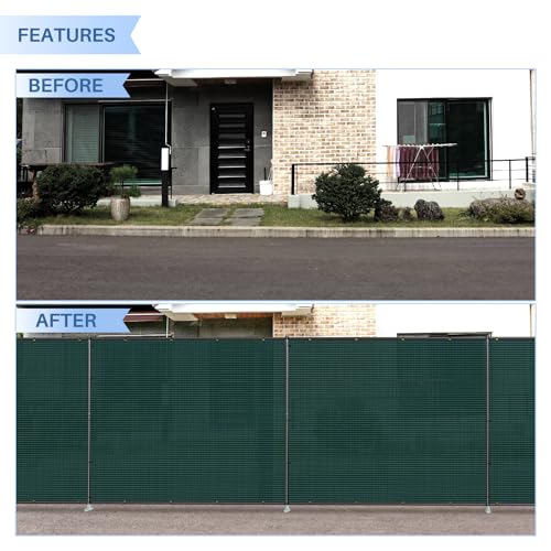 E&K 5'x2' Outdoor Privacy Screen Fence Panel Freestanding Backyard Patio Privacy Pool Fencing Temporary Garden Dog Fence with Iron Poles and Rails (Green) - color: Green, size: 5'x2'