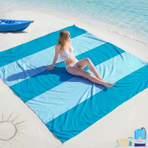 BYDOLL Beach Blanket 10'X9' Waterproof Sandproof Suits1-8 Adults Oversized Lightweight Large Blanket Picnic Mat for Beach Sand Free Travel Camping Hiking Picnic - color: Cyan Mix, size: 10'X9'