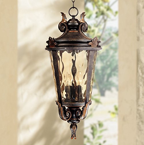 John Timberland Marseille Rustic Vintage Outdoor Hanging Ceiling Light Fixture Veranda Bronze 26 1/4" Champagne Water Glass Damp Rated for Exterior House Porch Patio Outside Deck Garage Front Door - color: Bronze, size: 26.25" High