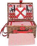 Wicker Picnic Basket Set, Large Handmade Willow Basket for 4 People with Waterproof Picnic Blanket, Insulated Thermal Compartment with Cutlery Suitable for Picnic and Camping