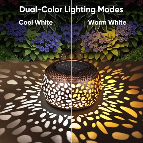 Solar Lanterns Outdoor Waterproof Decor: 2 Pack Red Copper Hollow Out Retro Metal Solar Lights - Unique Gardening Gifts for Women Mom - Outside Patio Porch Yard Tabletop Decorations 2 Lighting Modes - size: Red Copper 2 Pack
