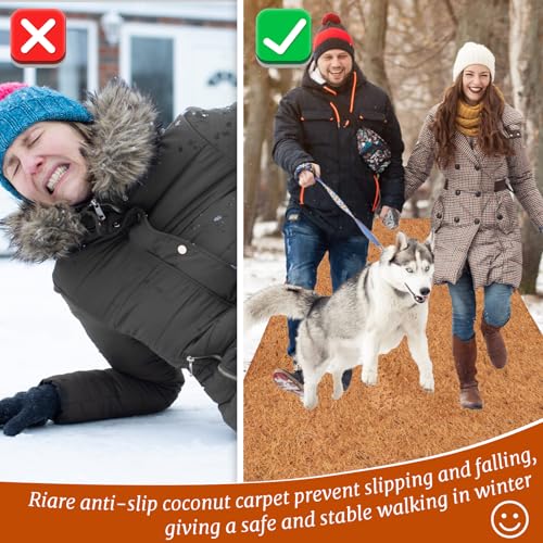 Riare 1 Pack 31 X 80 Inch No Slip Ice and Snow Carpet Mats- Natural Coconut Fiber Carpet for Walkway Safety, Winter Anti-Slip Coco Coir Carpet Runner for Outdoor Front Door Garden Hallway Porch Stairs