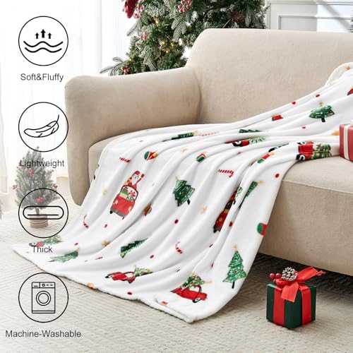 Edenleaf Christmas Blanket - White Holiday Throw with Santa Claus & Snowman - Warm Cozy Fleece Winter Blanket, 50x60 Inches，White - color: 04 Christmas White, size: Throw-50"x60"