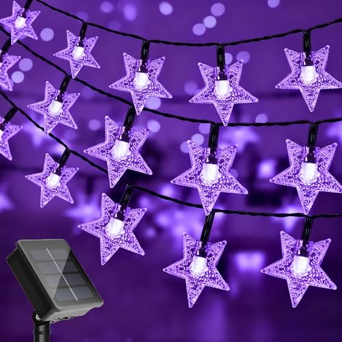 Twinkle Solar Star String Lights Outdoor Waterproof Fairy Lights 39FT 100 LED with 8 Lighting Modes for Camping Garden Wedding Party Tree Holidays Backyard Patio (Purple) - color: Purple