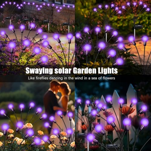 NBQQ Solar Garden Lights Outdoor, Waterproof Solar Powered Lights for Yard Pathway Patio, Swaying Lawn Decor as Gardening Gifts for Women Holiday (Purple, 2 Pack) - color: Purple, size: 2 pack