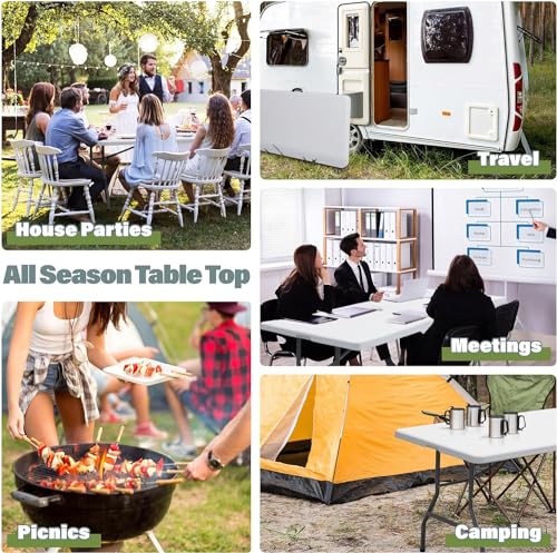 ZENY 6ft Folding Table, Portable Picnic Table, Plastic Table for Indoor Outdoor Picnic, Party, Camping, Heavy Duty Fold-up Table with Handle, White - color: White, size: 71" x 27"