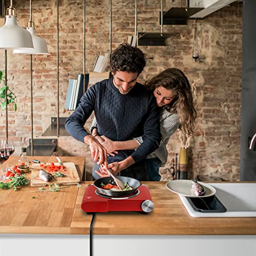 Hot Plate, Techwood Single Burner for Cooking, 1200W Portable Infrared Ceramic Electric Stove with Adjustable Temperature, 7.1” Cooktop for Home/RV/Camp, Compatible for All Cookwares, Red - color: Red, size: Red Electric Stove