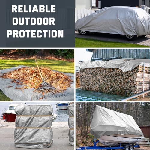 Kesfitt 12 Mil Heavy Duty Waterproof Tarp with Metal Grommets, 12x20 ft, Silver & Blue Reversible Poly Tarp for Outdoor Protection, Yard, Worksite, Pools, Vehicles, Equipment Coverage - size: 12x20 ft