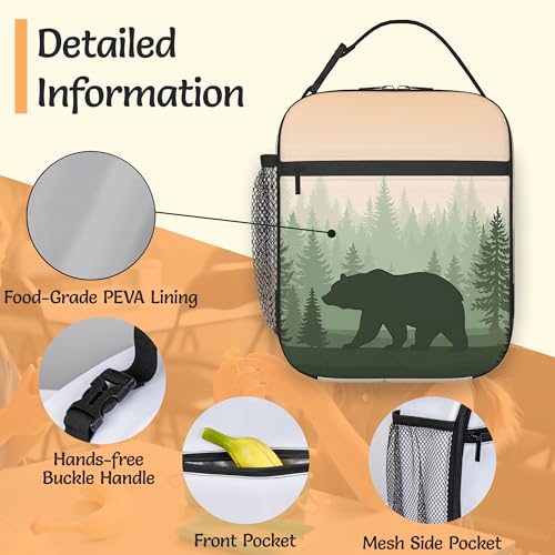 Insulated Lunch Bag,Forest Bear Durable Lightweight Lunch Box for Kids,Green Animal Portable Thermal Picnic Cool Bags Girls Boys School Daycare,Work,Camping - color: Forest Bear