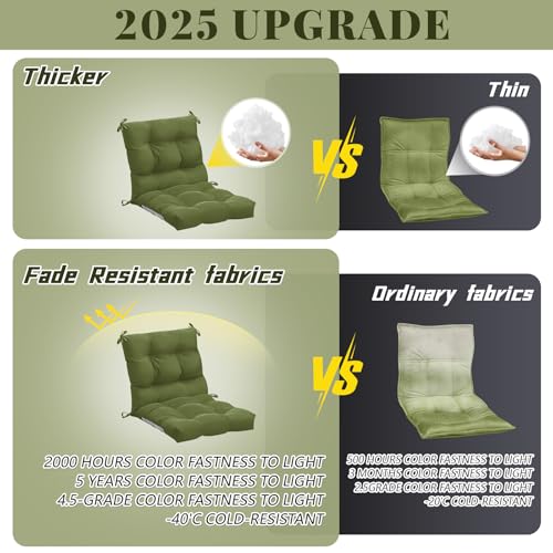 Marsui 4 Pcs Outdoor Indoor High Back Chair Cushions Patio Furniture Tufted Pillow with Ties Water-Resistant Replacement Outdoor Rocking Chair Cushions, 42 x 21 Inches (Moss Green,Solid Color) - color: Moss Green, size: Solid Color