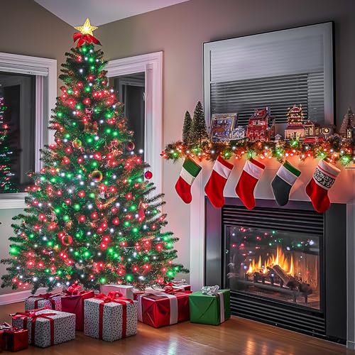 JMEXSUSS 600 LED Christmas String Lights Outdoor, Red White and Green Lights Clear Wire, Christmas Tree Twinkle String Lights Plug in for Tree Xmas Decorations - color: Red White and Green, size: 600 LED
