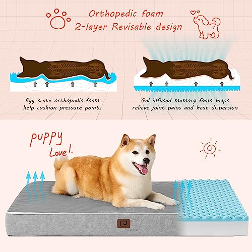 EHEYCIGA Orthopedic Dog Bed Waterproof 35"x23", Memory Foam Pet Bed for Larged Size Dogs, Washable Pet Mat with Removable Cover, Grey - color: Grey, size: 35.0"L x 23.0"W x 3.0"Th