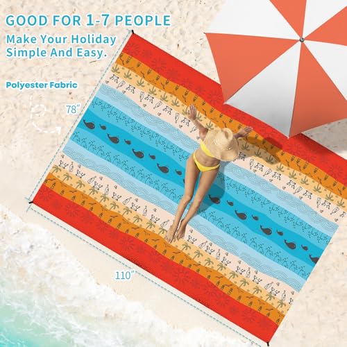 Beach Blanket Waterproof Sandproof Oversized Lightweight 78''×110'' 1-7 Adults Blanket Beach Large Picnic Mat for Travel Camping Hiking Picnic - color: Beach, size: 78''x110''