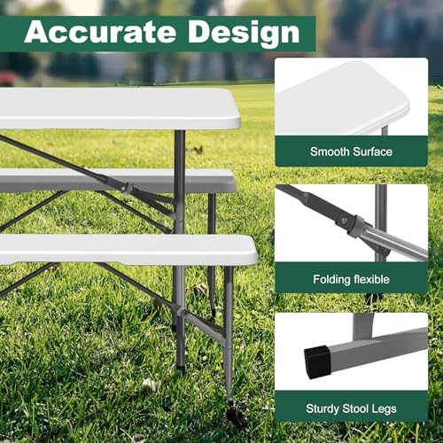 6ft Folding Bench 2 Pack, Plastic Folding Bench for Picnic Camping Dining Party Garden, 6 feet Foldable Benches for Soccer Multipurpose Entertaining Activities, Smooth HDPE Tabletop, White - color: White, size: 2 Folding Bench