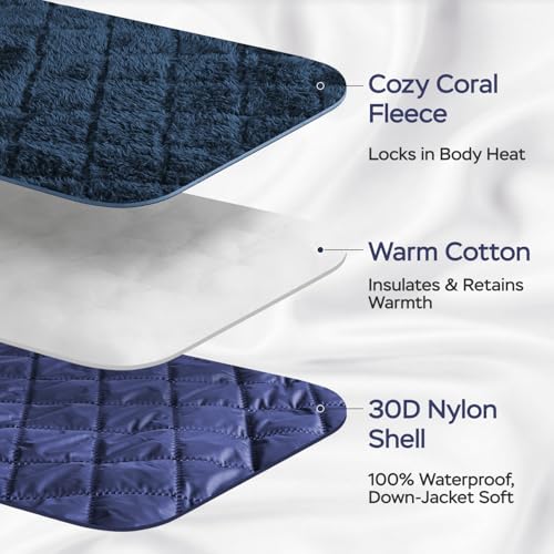 Waterproof Camping Blanket - Cozy Coral Fleece Lining, Triple Layers Warm Comfy Foldable for Camping Stadium, Beach, Picnic, Grass, Concerts, Car, Dog, 51''X 70'' Navy Blue - color: Navy Blue