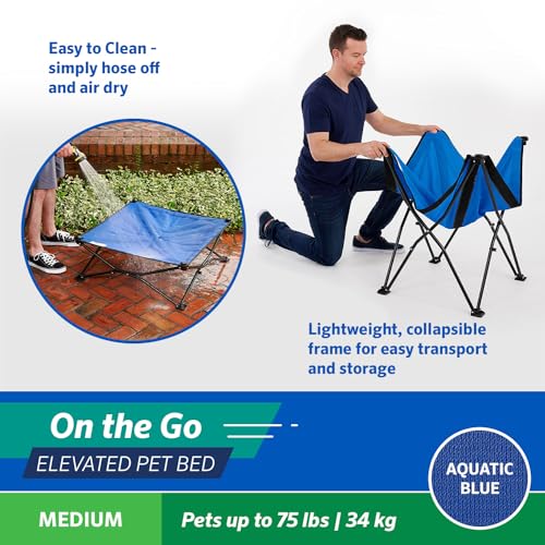 Coolaroo On-The-Go Elevated Dog Bed - Foldable Pop-Up Travel Dog Bed with Breathable, Moisture-Resistant Fabric, Carry Bag Included, Lightweight & Portable, Aquatic Blue, Medium - color: Aquatic Blue, style: Medium