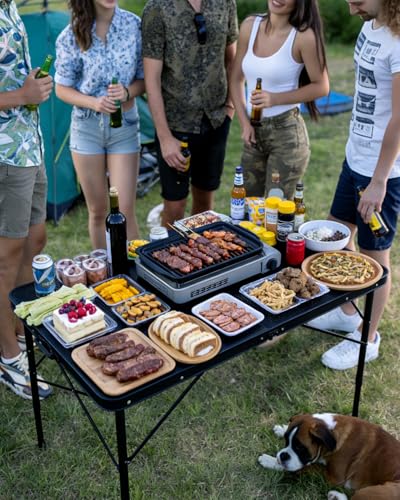 3 ft Folding Table with Adjustable Height, Camping Table with Carry Handle, Metal Mesh Table ,Portable Grill Table for Camping, Tailgating, BBQ, Picnic & Indoor, Fits 3–6 People, Supports 66 lb, Black - color: Black, size: Medium 3Ft - 35.4"L x 23.6"W x 1