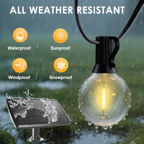 240FT Solar String Lights Outdoor Waterproof with Remote, G40 Solar Powered String Lights with 80+3 LED Shatterproof Bulbs, Dimmable Solar Patio Hanging Lights for Outside Backyard Party - size: 240FT