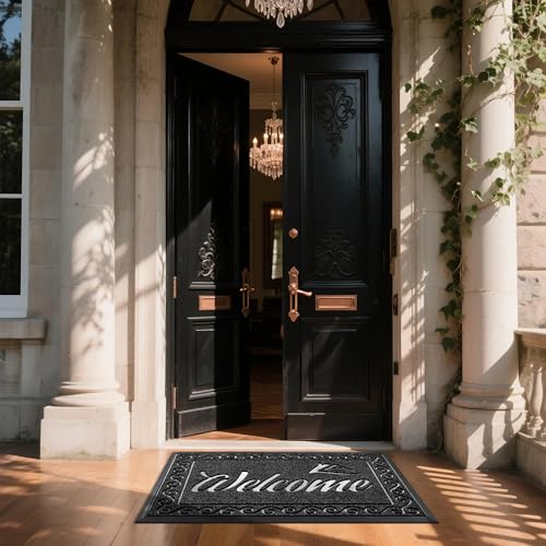 Yimobra Welcome Mat, Heavy Duty Sturdy Door Mats for Home Entrance Outdoor Indoor, Front Doormat for Outside Patio Floor Entry Porch Garage Office, Waterproof, Low Profile, 47X32 Inches, Black - color: Black, size: 47x32 Inch