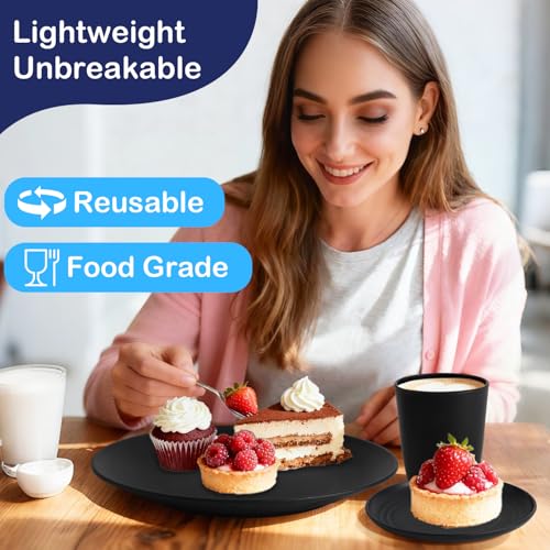 Kitchen Wheat Straw Dinnerware Set 40 PCS Dishes Sets for 8 Plastic Plates Reusable Dinner Plates Cereal Bowls Small Cups Dishwasher & Microwave Safe Unbreakable Dish Set for Picnic RV-Black - color: Black, size: 40 PCS
