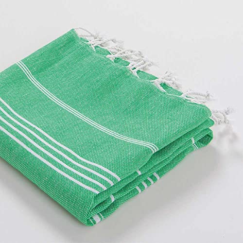 Hencely Turkish Beach Towel 37x68 Oversized, Sand-Free, Quick-Dry, Lightweight - Travel Essential for Pool & Bath - Striped 100% Cotton Bathroom Towels Accessories Gift (Green) - color: Green