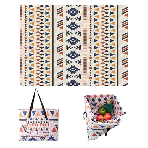 Outdoor Packable Picnic Blanket with Zipper Folds into Tote Bag with Large Storage and Shoulder Strap, Waterproof Sandproof for Lawn Beach Hiking Camping (colorful1, Small) - color: Colorful1, size: Small