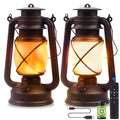 Lantern LED Battery Powered Camping Lamp Outdoor Hanging Rechargeable Lantern Flickering Flame Retro Lanterns Remote Control 4 Modes Light Non-Solar 2 Pack