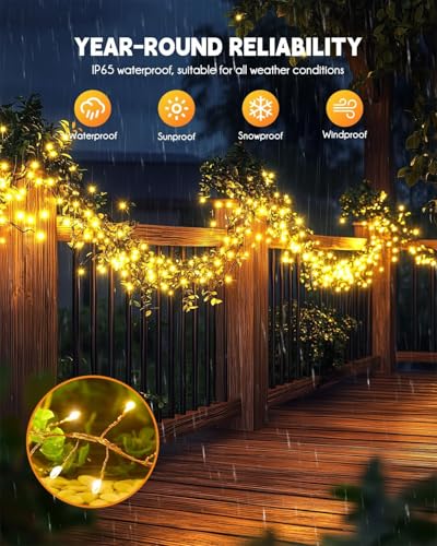 Brightown Solar String Lights for Outside, 2 Packs Total 39.2Ft 480 LED Solar Fairy Lights for Outdoor Waterproof, Firecracker Twinkle Lights with 8 Modes for Patio Party Garden Yard Home, Warm White - color: Warm White, size: 19.6Ft*2 Pack