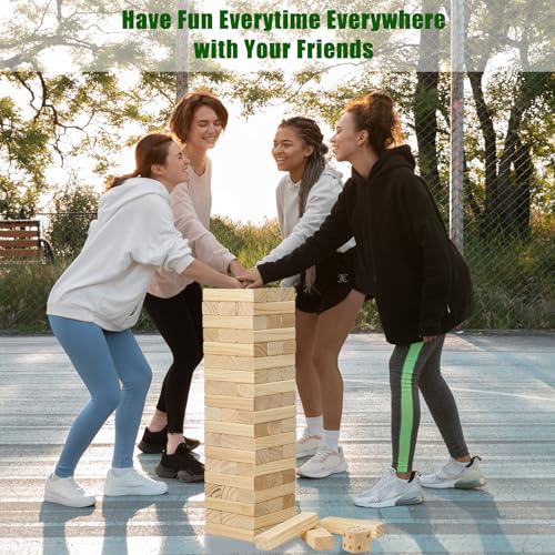 Olsa Giant Tumble Tower 57PCS Wooden Block Stacking Yard Games with Carrying Bag Classic Indoor & Outdoor Game for Adults and Family Party Games for Backyard Lawn Beach Camping (Over 4.2 Ft) - style: L-Over 4.2FT