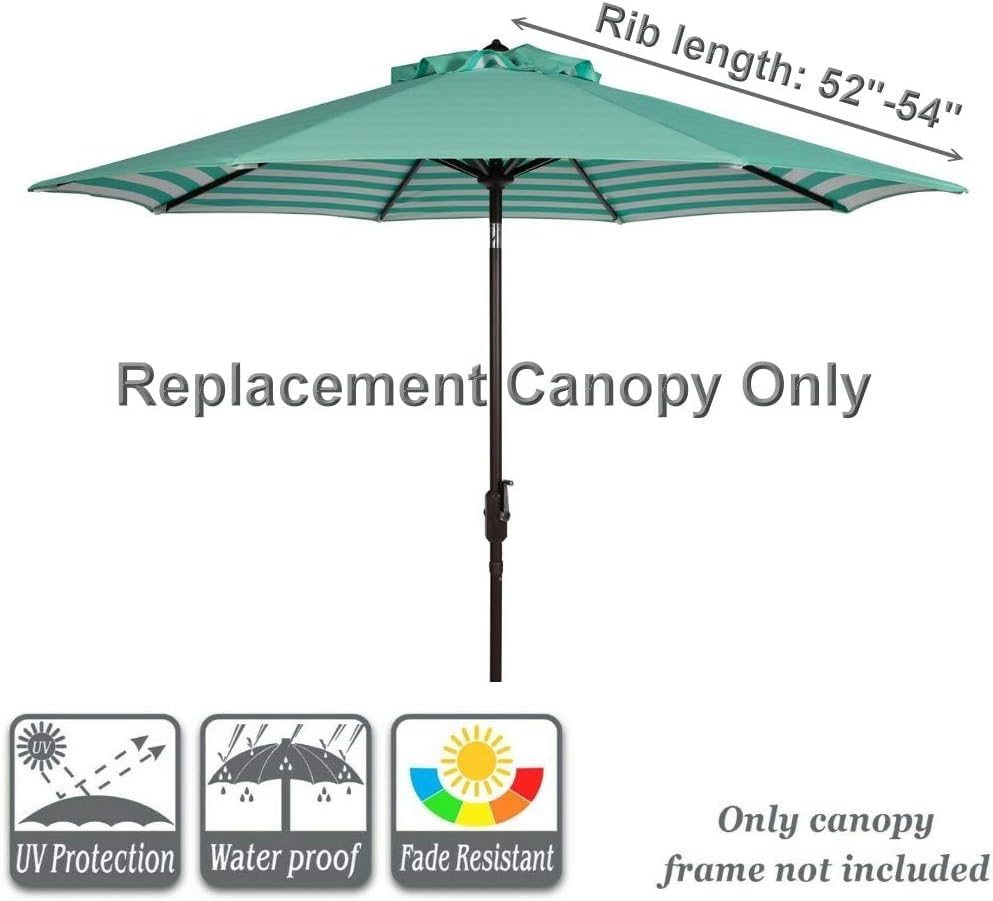 9ft Market Patio Umbrella Canopy - 8 Ribs Canopy Replacement - UV Protective UPF 50+ and Fade Resistant Patio Canopy - Wind Vent Replacement Canopy Cover (Canopy Only) (Purple) - color: Green/Green White Stripe