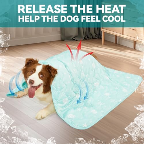 SUPRIY Pet Cooling Blanket for Summer - Ice Cold Qmax0.4 Tech Dual-Use for Humans & Pets, Portable Reversible Mat Machine Washable for Dogs Cats Indoor Outdoor Travel (44 * 58, Blue Ocean)