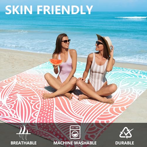HIHOHO Beach Blanket Waterproof Sandproof Beach Mat for 1-8 Adults Quick Drying Durable Outdoor Picnic Mat for Beach Festival Travel Camping Hiking (Gradiant P&GN-Ripple, 79"×83"(4 Person)) - color: Gradiant P&gn-ripple, size: 6'11" x 6'7"