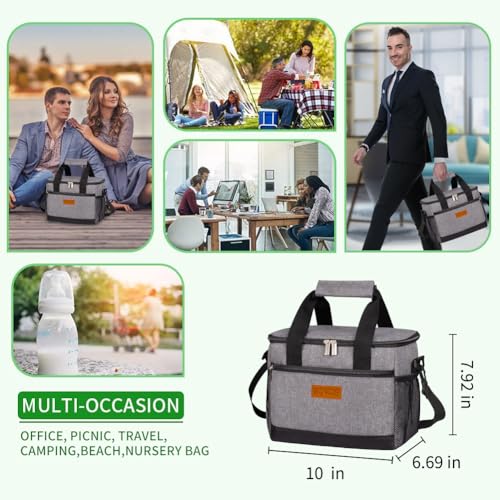 iknoe Insulated Lunch Bag, Foldable 8.5L Cooler Bag for Men & Women, Leakproof Thermal Design, Great for Office, Picnic, Travel, Lunch Box, Grey - color: Gray, size: Medium
