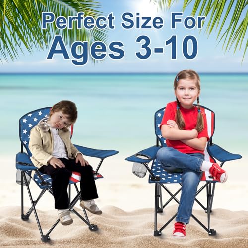 KABOER Kids Outdoor Folding Lawn and Camping Chair with Cup Holder and Carrying Bag, Children's Camping Chairs - color: National Flag
