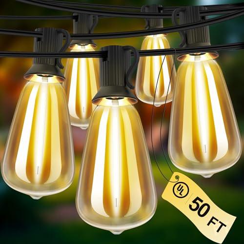Outdoor String Lights 50 FT 26 Shatterproof LED Bulbs, UL Certified Patio Lights Outdoor Light Strings Waterproof for Patio Yard Outside Party Wedding, Connectable Dimmable 25 Sockets 2700K - size: 50 FT 25 Sockets