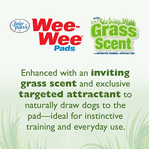 Four Paws Wee-Wee Ultimate Attractant Dog Pee Pads for Instinctive Training, Leak-Proof Floor Protection Dog & Puppy Quilted Potty Training Pads, Grass Scent, 22" x 23" (50 Count)