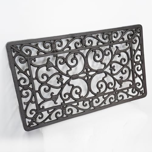 CT Copper Tailor Heavy Duty Cast Iron Floor Doormat,Rectangle Outdoor Mat,Non-Slip Front Door Mat,Entrance Mat,Shoe Scraper,22.83”x 13.38”,Rustic Scroll Works Pattern Design,Brown - color: Rustic Scroll Work