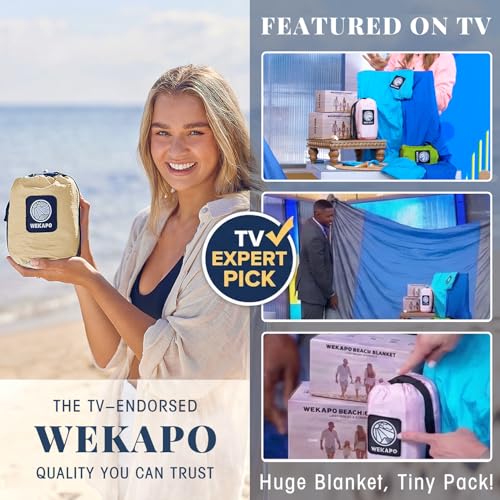 WEKAPO Beach Blanket Sandproof Waterproof, Extra Large Beach Mat, Oversized & Compact Sand Free, Quick Drying Beach Essentials for Vacation, Cruise, Picnic & Camping with Stakes - color: Beige, size: 9x7 FT (1～5 person)