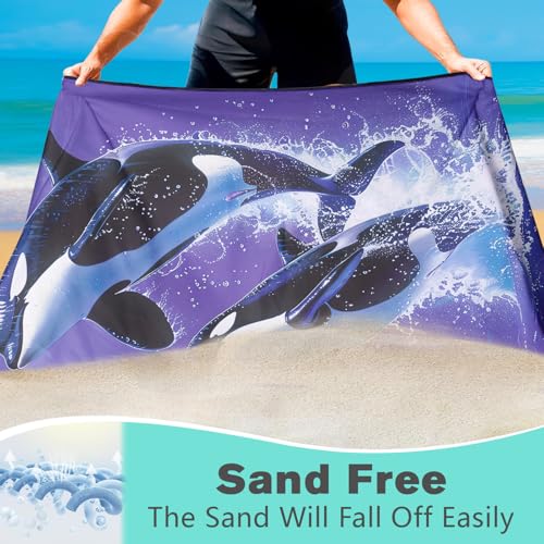 Killer Whale Beach Towel Oversized 36" x 72", Thin Lightweight Sand Free Quick Dry Microfiber Towel for Swimming Pool Cruise Camping Travel - color: Color_31