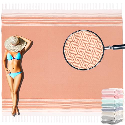 Yongoes Oversized Turkish Beach Towel Blanket Cotton Giant XL Sandproof Towels Huge Linen XXL Extra Large Big Throw Quilt Blankets for Adults Cloud Travel Camping Glamping Accessories Essentials - color: Rustic, size: Extra Large 82"x88"（208x224cm）
