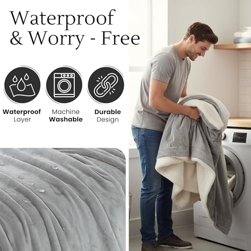 Waterproof Blanket for Bed Intimacy (90"x 80" King Size) Reversible Fleece | Sherpa, Love Blanket, Water Proof TPU Stain Proof Couch Furniture Mattress Winter Large Dog Bed Cover - Gray - color: Gray, size: 90 x 80 inch