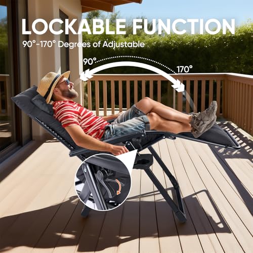 DUMOS Zero Gravity Chair, Reclining Camping Lounge Chair for Outdoor, Reclining Patio Chairs with Cup Holder Trays and Removable Cushion, Folding Recliner for Indoor, Black - size: 1P
