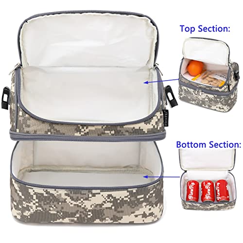 FlowFly Kids Double Decker Cooler Insulated Lunch Bag Large Tote for Boys, Girls, Men, Women, With Adjustable Strap, Digital Camo - color: Digital Camo