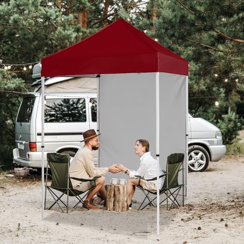 EAGLE PEAK Pop up Canopy 5x5, Outdoor Portable Canopy Tent with One Removable Sunwall, Carry Bag Included, Burgundy - color: Burgundy