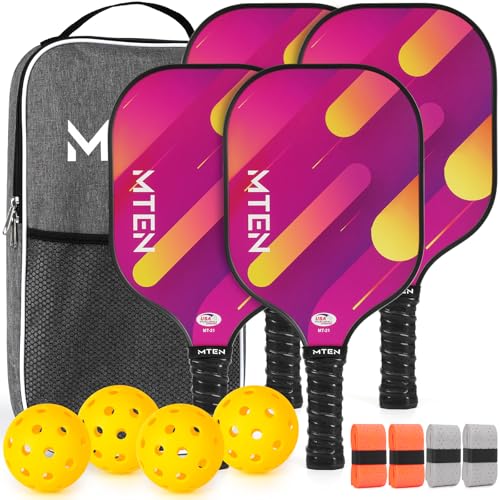 Pickleball Paddles Set of 2 or 4, or Single Paddle – USAPA Approved Fiberglass Surface Pickleball Rackets Set for Men & Women - color: RED*4