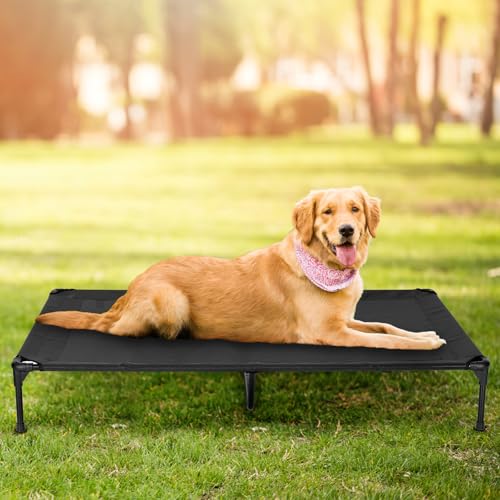 Elevated Dog Bed for Outdoor, XL Raised Dog Cot with Washable Mesh, Cooling Pet Cot Chew Proof for Outside Camping, 49"x33" Brown - color: Brown, size: 49"L x 33"W x 9"Th