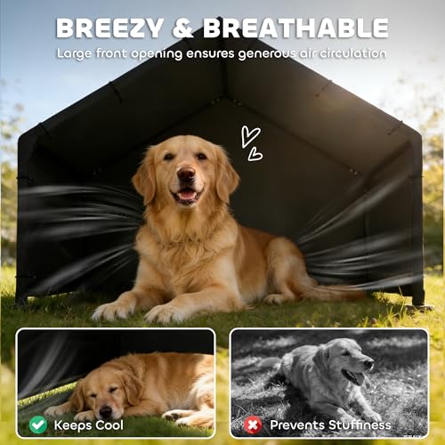 PawHut Dog Shade Shelter Outdoor, Dog House Outside with Waterproof & UV-Resistant Canopy, Pet Tent for Small Medium Large Breeds, Pet House for Small Animals with Ground Nails, 49" x 43" x 37"