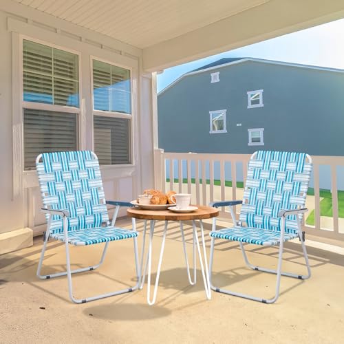 VINGLI Patio Lawn Webbed Folding Chairs Outdoor Beach Portable Camping Chair for Yard, Garden (2, White & Blue, Oversized) - color: White & Blue, size: Oversized