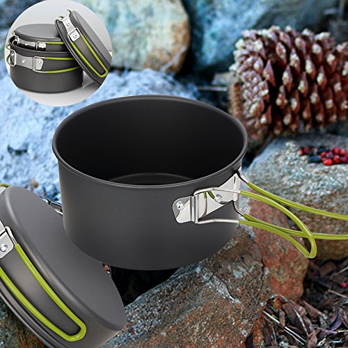 Gutsdoor Camping Cookware Set Camping Gear Campfire Utensils Non-Stick Cooking Equipment Lightweight Stackable Pot Pan Bowls with Storage Bag for Outdoor Hiking - style: 11pcs (Green)